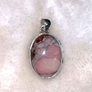 STAMPED 925 STERLING SILVER  -TIGERS EYE ROSE QUARTZ UNAKITE STONE SLIDE/PENDANT